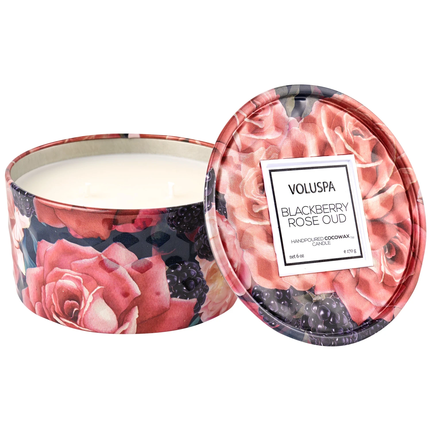 Voluspa Blackberry Rose Oud - 2 Wick Tin Candle 3 Voluspa Blackberry Rose Oud - 2 Wick Tin Candle