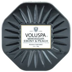 Voluspa Makassar Ebony & Peach - 3 Wick Octagon Tin Candle