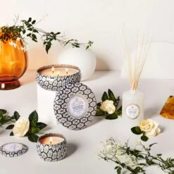 Voluspa Gardenia Colonia - 3 Wick Tin Candle -Voluspa GARDENIA COLONIA ReedDiffuser 3WickTin MiniTin LIT HR