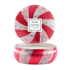 Voluspa - Crushed Candy Cane 3 Wick Tin Candle -Voluspa crushed candy cane 3 wick tin