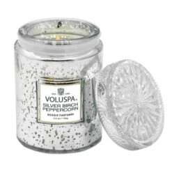 Voluspa - Silver Birch Peppercorn Embossed Small Glass Candle -Voluspa fa22 propt 68718 1