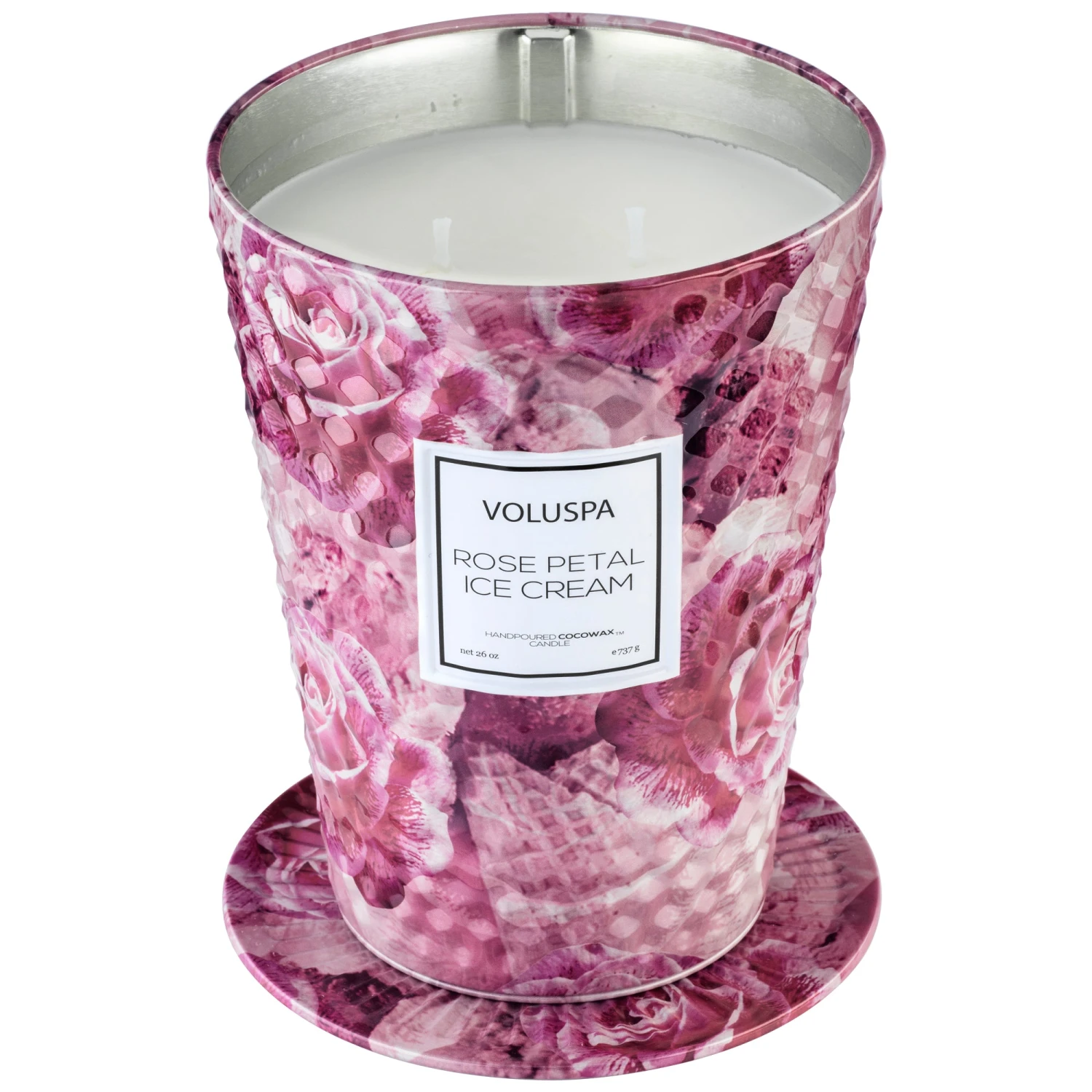 Voluspa Rose Petal Ice Cream - 2 Wick Table Tin Candle 4 Voluspa Rose Petal Ice Cream - 2 Wick Table Tin Candle - Image 2